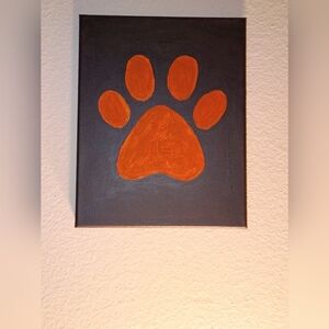 Handpainted Orange Paw Print Canvas Art Wall Decor 8x10"